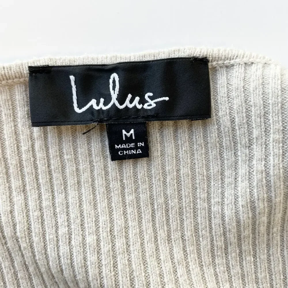 Lulus Womens M Jourdaine Taupe Bell Sleeve Sweater‎ Dress V-Neck Fall Stretchy